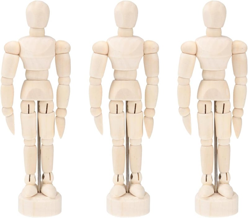 SHINEOFI Wood Manikin 3-Pack Articulated Drawing Figures with Display Stands - Poseable Wooden Artist Mannequins for Sketching DIY Painting and Home Art Decor - Image 1